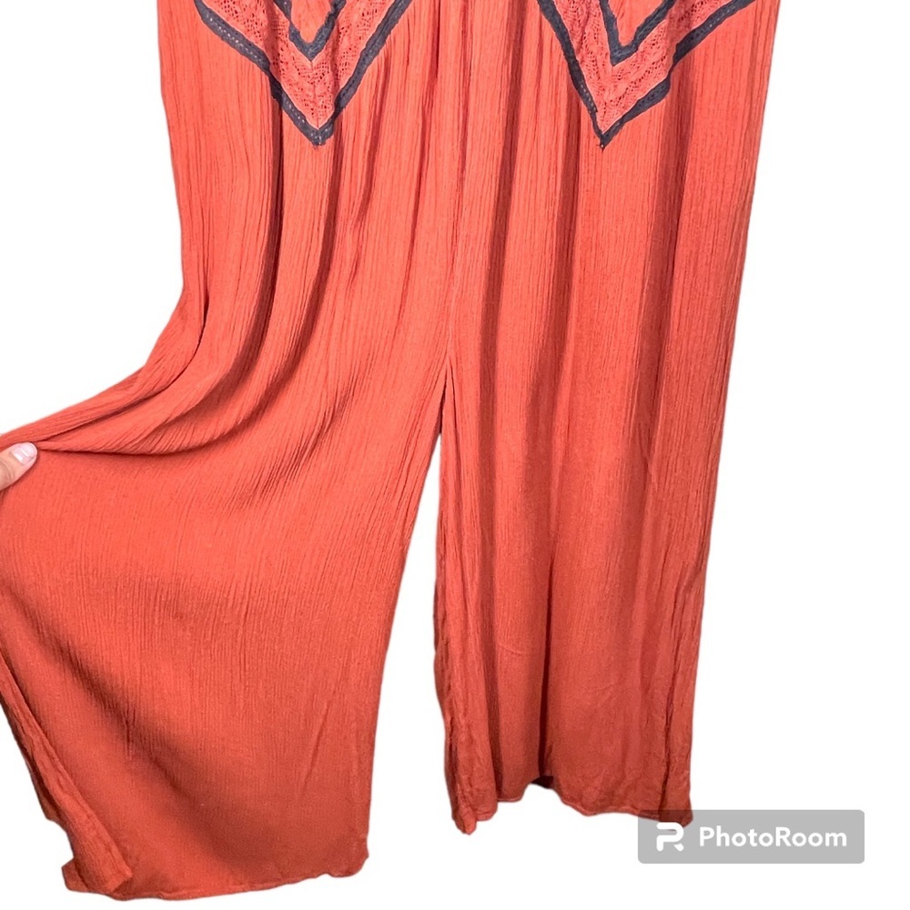 Anthropologie Maeve Desert Embroidered Jumpsuit Burnt Orange Red Wide Leg Size 2 - Picture 4 of 11